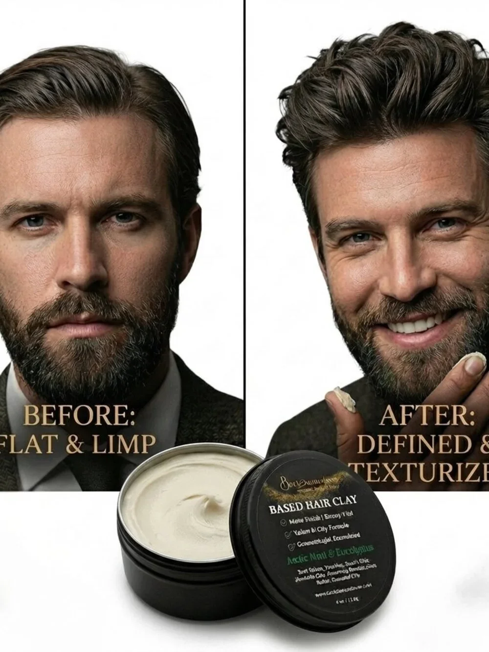 Back2Naturalness Tallow Hair Clay for Men • Matte Finish • Firm Hold • 4oz Jar